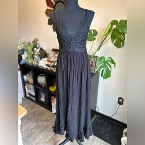 Free People FP One Adella Maxi Slip Dress Sz S Black Strappy Boho Resortwear